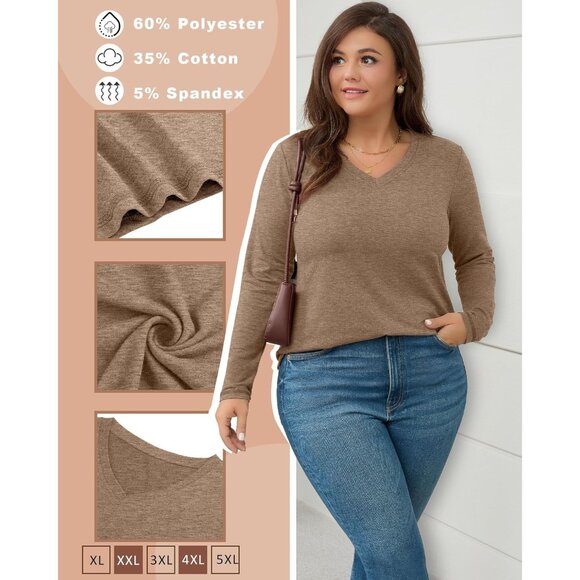 Women's Plus Size T Shirts 3 Pack Long Sleeve V Neck Casual Soft Tops - Picture 6 of 6